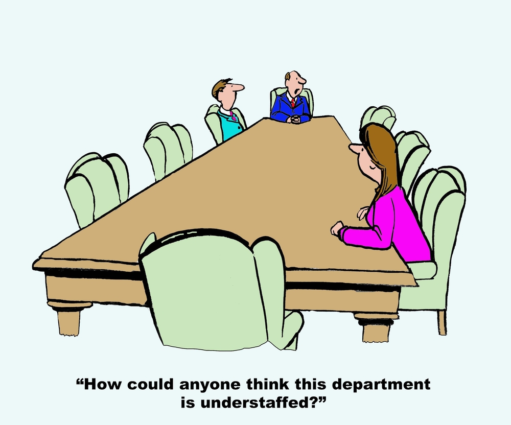647888ca92d03e3fca3f23a5 Business cartoon showing five empty seats at meeting table