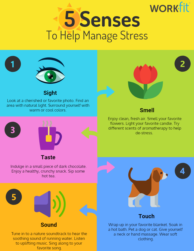 5 senses to help manage stress infographic
