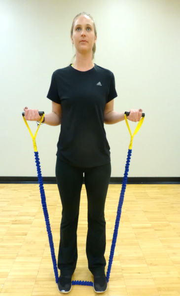 Elbow 14 bicep curl with tubing exercise